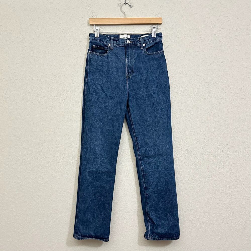 FRAME Le Jane Ankle Jeans Blue Denim Kirk High Rise Straight Leg